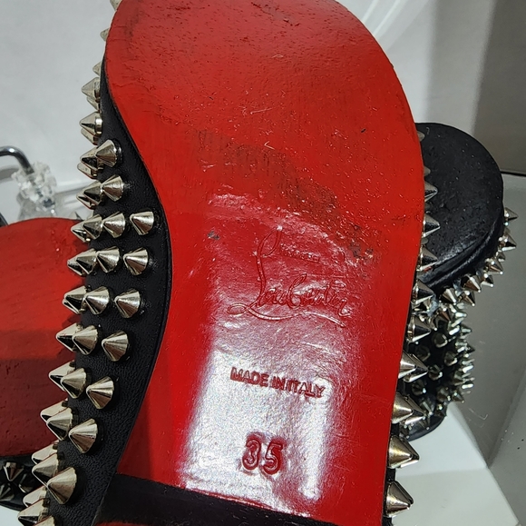 Christian Louboutin Black Silver Studded Spik Loafers Flats Size 35 - Picture 2 of 8